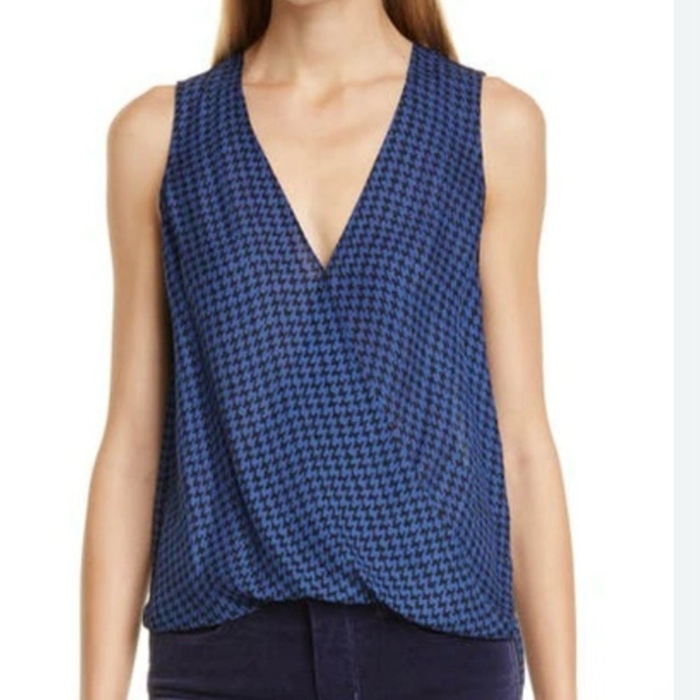 L’AGENCE Mila Draped Houndstooth Silk Surplus Blouse